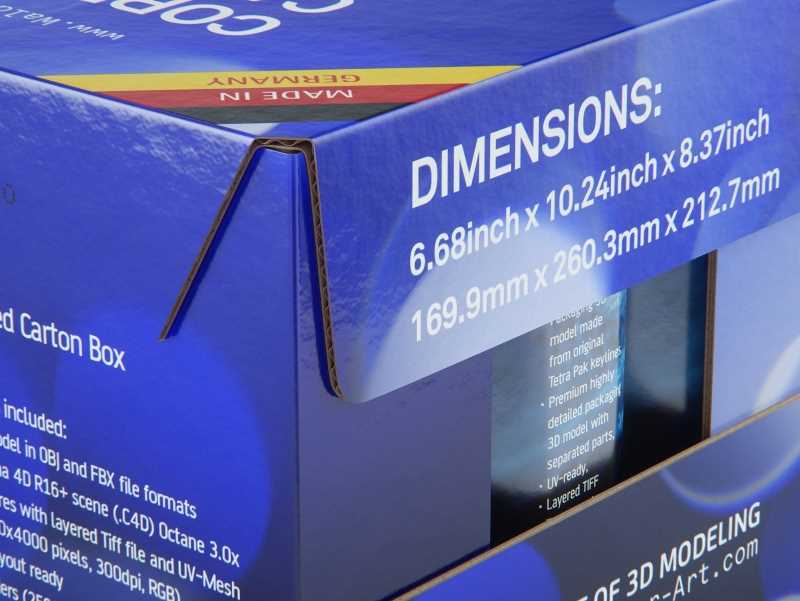 Premium Packaging 3D Model of corrugated cardboard box for 12x500ml Tetra Prizma Square or Prizma Edge