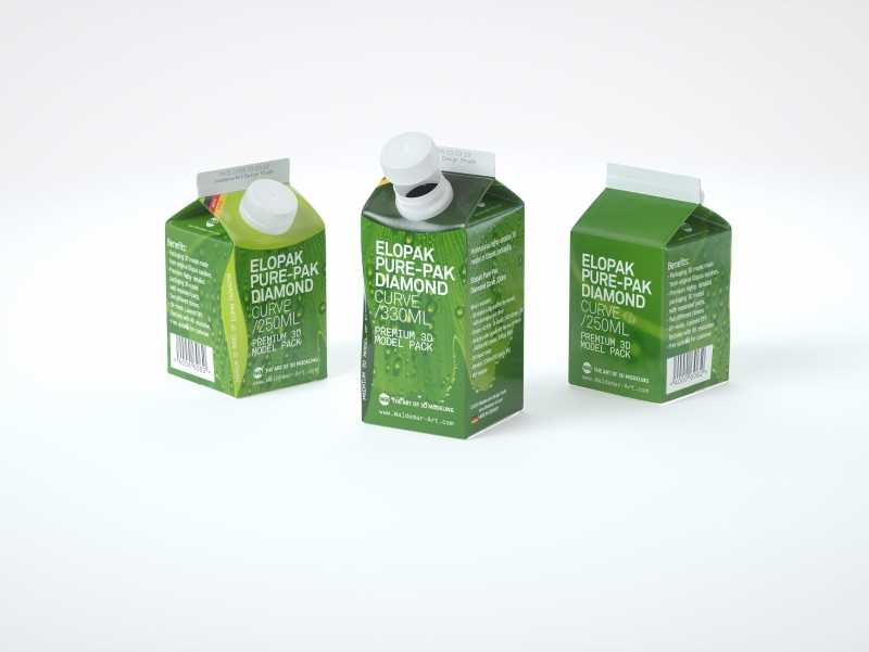 Elopak Pure-Pak Diamond Curve 250 and 330ml Premium packaging 3D model pack