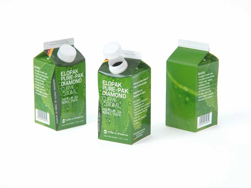 Packaging 3D model of Elopak Pure-Pak Diamond Curve 330ml
