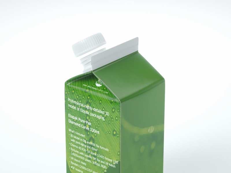 Packaging 3D model of Elopak Pure-Pak Diamond Curve 330ml