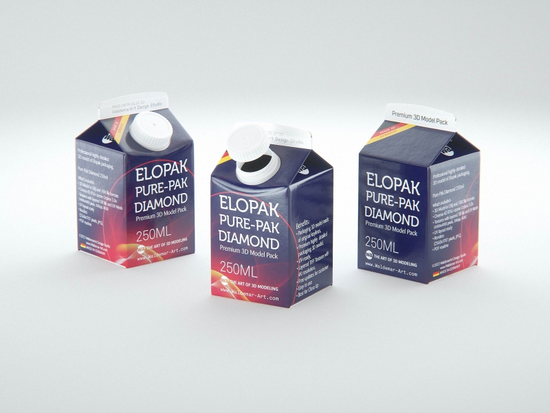 Elopak Pure-Pak Diamond Square 250ml carton packaging 3D model pack