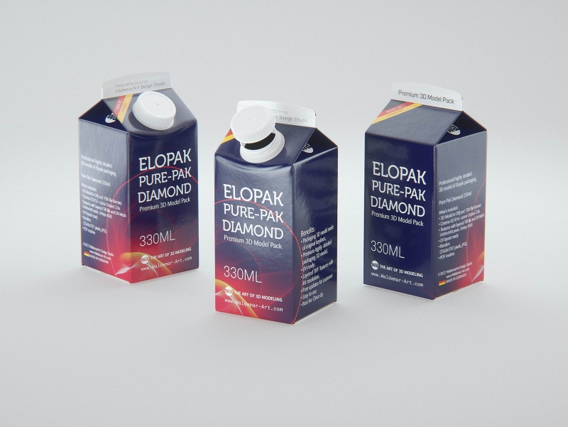 Elopak Pure-Pak Diamond Square 330ml carton packaging 3D model pack