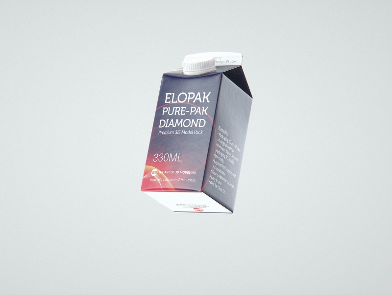 Elopak Pure-Pak Diamond Square 330ml carton packaging 3D model pack