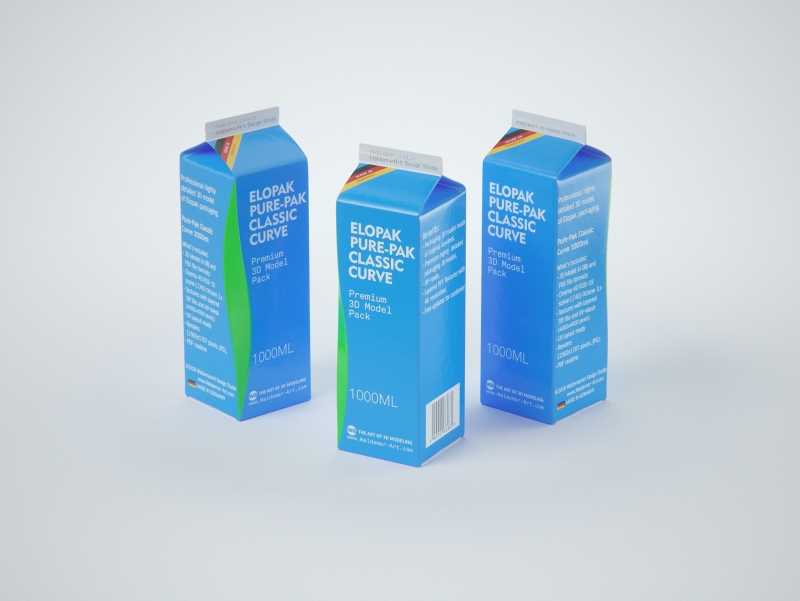 Elopak Pure-Pak Classic CURVE 1000ml (no opening) Premium carton packaging 3D model pack