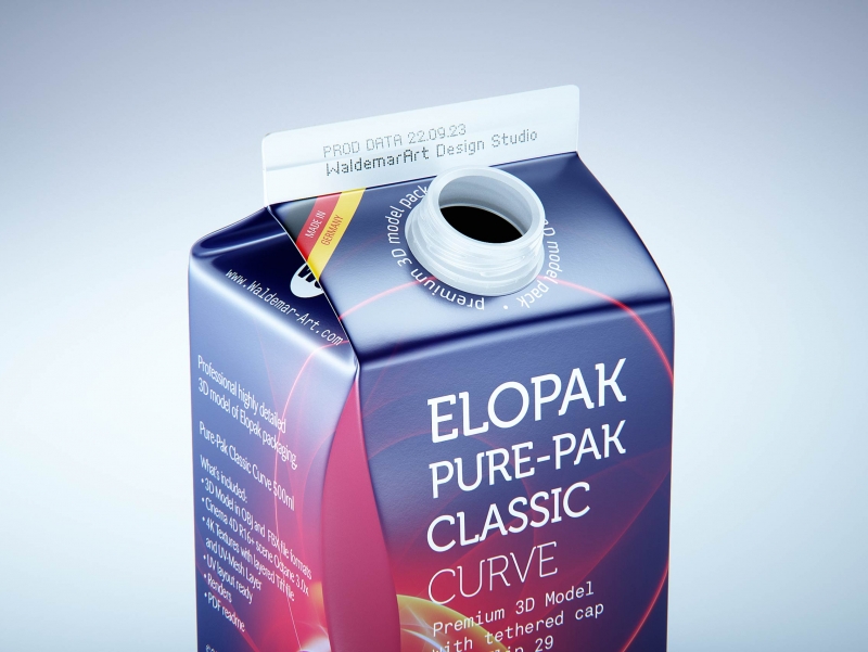 Premium carton packaging 3D model of Elopak Pure-Pak Classic Curve 500ml with tethered cap TwistFlip 29