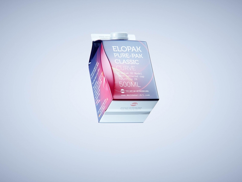 Premium carton packaging 3D model of Elopak Pure-Pak Classic Curve 500ml with tethered cap TwistFlip 29