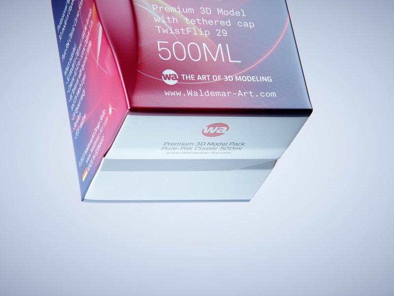 Premium carton packaging 3D model of Elopak Pure-Pak Classic Curve 500ml with tethered cap TwistFlip 29