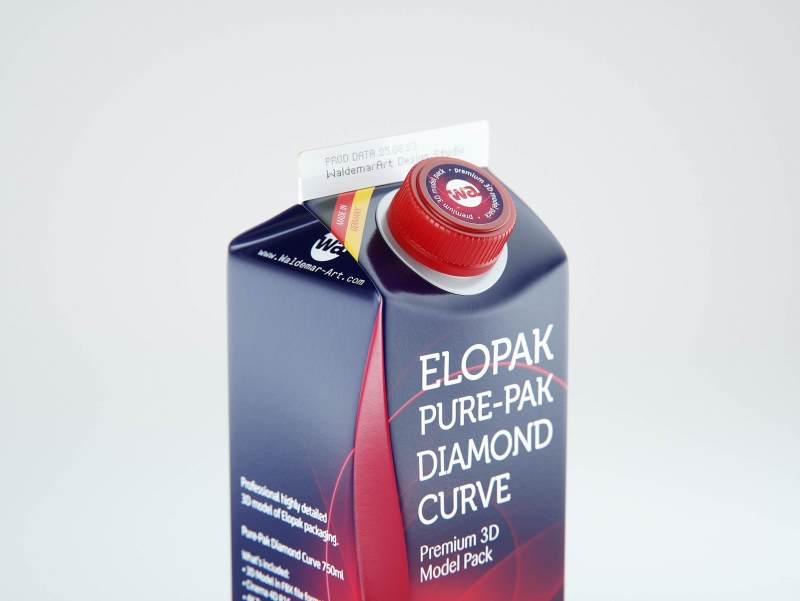 Premium carton packaging 3D model of Elopak Pure-Pak Diamond Curve 750ml
