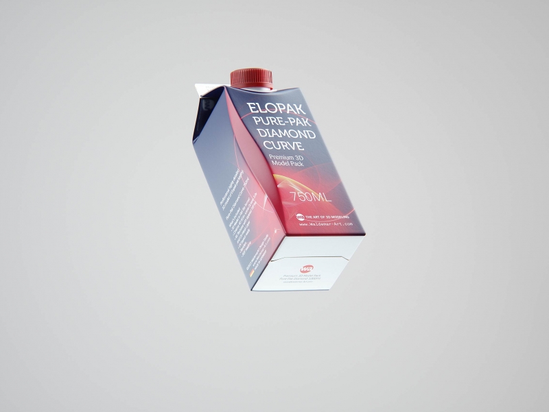 Premium carton packaging 3D model of Elopak Pure-Pak Diamond Curve 750ml