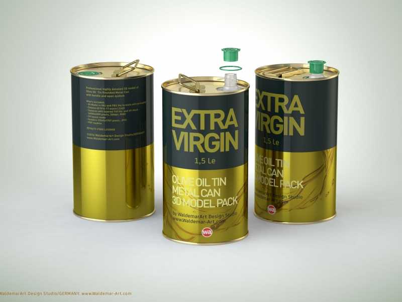 Packaging 3D model of an Olive Oil Tin Metal Can 1.5le 3D with handle