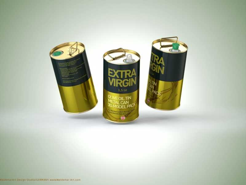 Packaging 3D model of an Olive Oil Tin Metal Can 1.5le 3D with handle