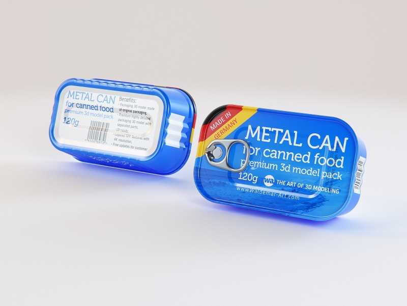 Packaging 3D model of the Metal can 120g for canned food with pull tab