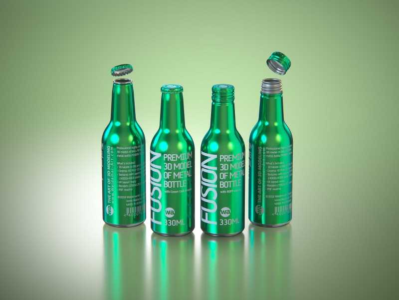 Ball/Rexam Fusion metal bottle 330ml premium 3d model with ROPP and Crown closures