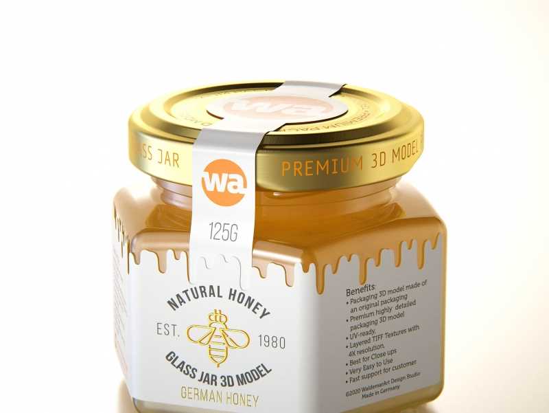 German Honey Glass Jar 125g packaging 3d model
