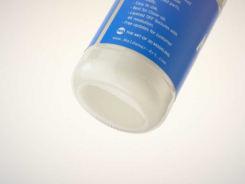 Milk Glass bottle 1000ml packaging 3D model with a screw cap and a glass of milk