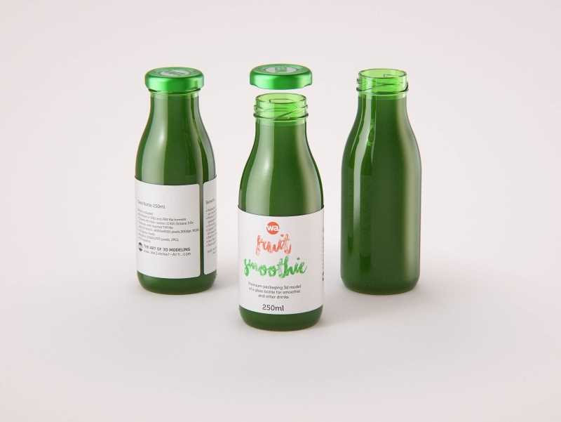 Green Smoothie/Juice Glass Bottle 250ml packaging 3D model pack