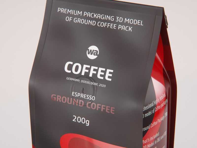 Ground Coffee Bag 200g packaging 3d model