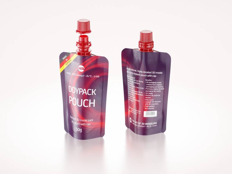 Doypack Spouted Pouch 50g (50ml) packaging 3d model with Standard Cap