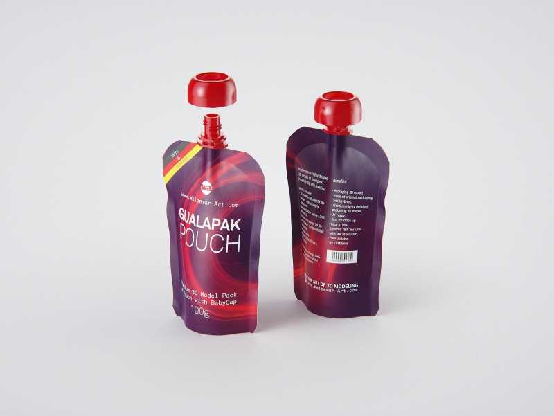 Gualapack Pouch 100g packaging 3d model with babyCap