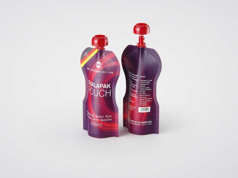 Gualapack Spouted Pouch 250ml packaging 3d model with babyCap