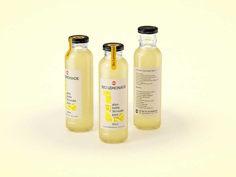 Packaging 3D model of Bio Lemonade Glass Bottle 330ml