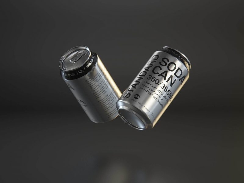 Rexam/Ball Metal Soda Can 350/355ml Premium packaging 3d model with PakTech handle