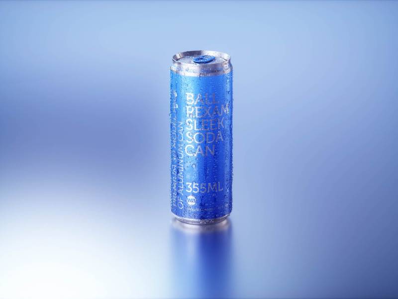 BALL (REXAM) Aluminum Sleek Soda Can 350/355ml Premium 3D packaging model pack with a water condensation and frost