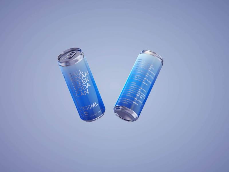 BALL (REXAM) Aluminum Sleek Soda Can 350/355ml Premium 3D packaging model pack with a water condensation and frost