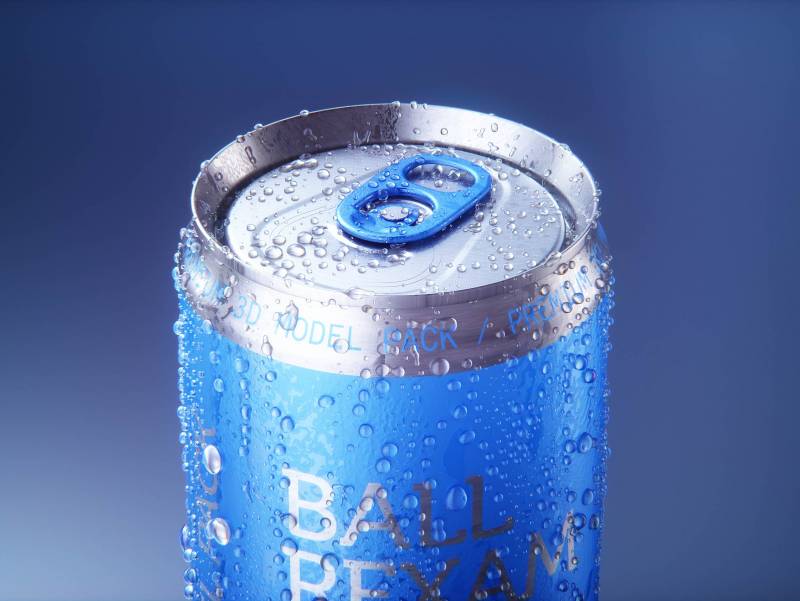 BALL (REXAM) Aluminum Sleek Soda Can 350/355ml Premium 3D packaging model pack with a water condensation and frost