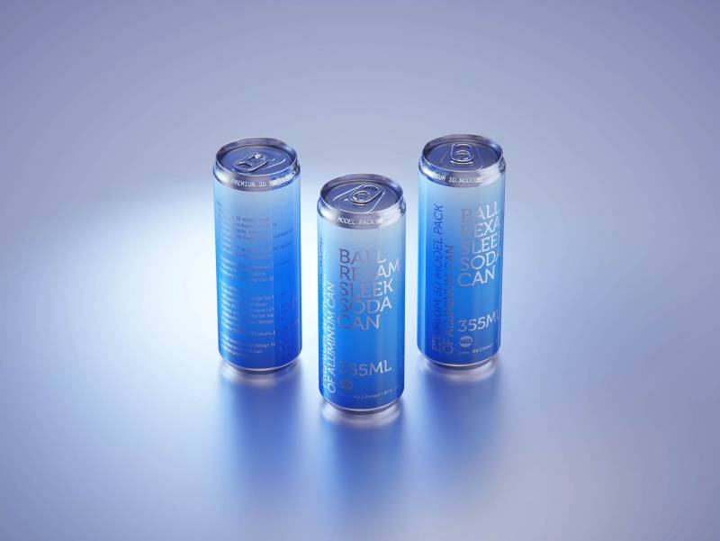 BALL (REXAM) Aluminum Sleek Soda Can 350/355ml Premium 3D packaging model pack with a water condensation and frost