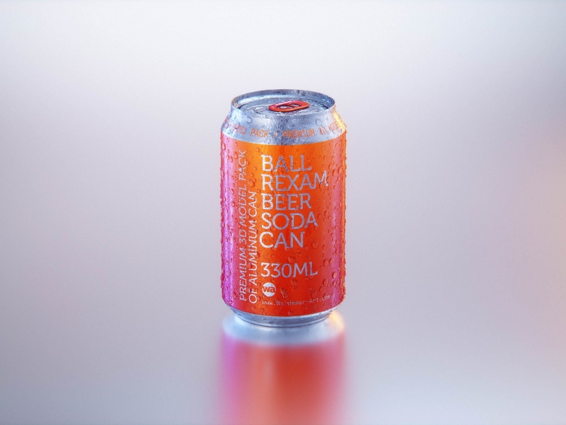 Metal Beer/Soda can 330ml with water droplets and condensation professional 3D model pack
