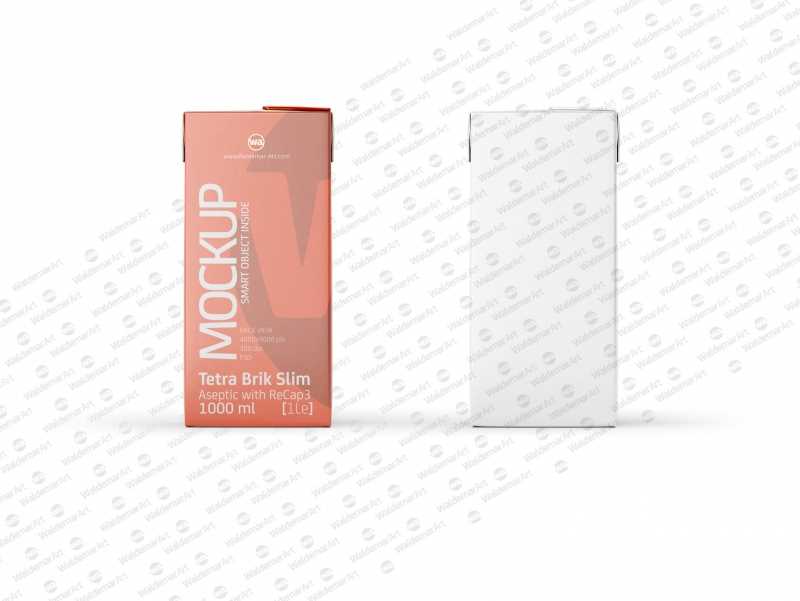 Tetra Pack Brick Mockup Aseptic 1000ml Slim with ReCap3 - Back view