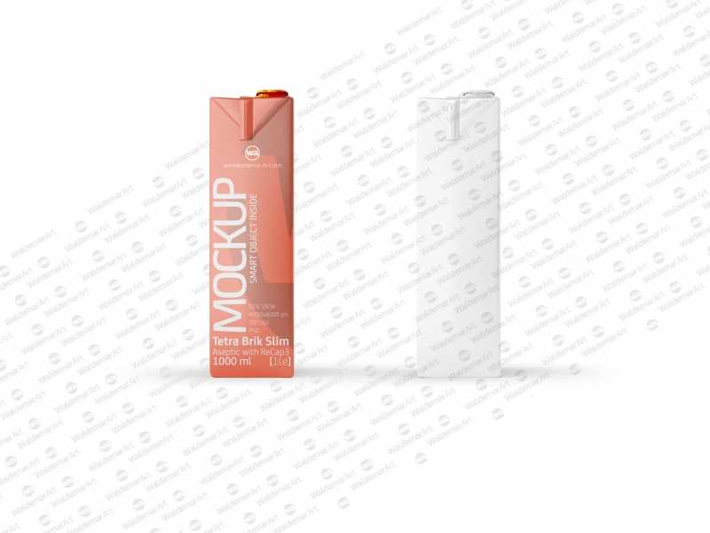 Tetra Pack Brick Mockup Aseptic 1000ml Slim with ReCap3 - Side view