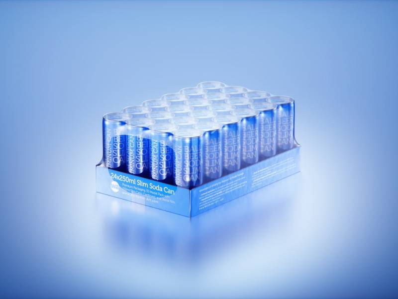 Multi-pack of 24x250ml Slim Beer/Soda Cans packed in cardboard and wrapped in shrink film premium packaging 3d model