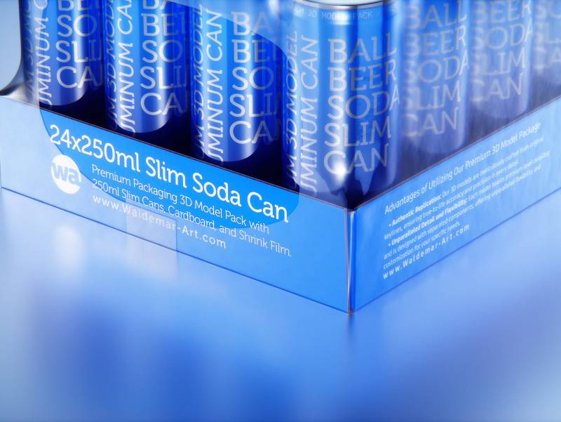 Multi-pack of 24x250ml Slim Beer/Soda Cans packed in cardboard and wrapped in shrink film premium packaging 3d model