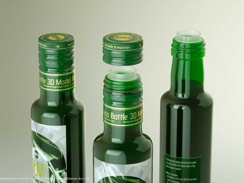 Packaging 3d model of Olive Oil Round Glass Bottle 250ml