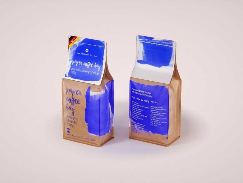 Paper Coffee Bag 1000g with stitches packaging 3D model