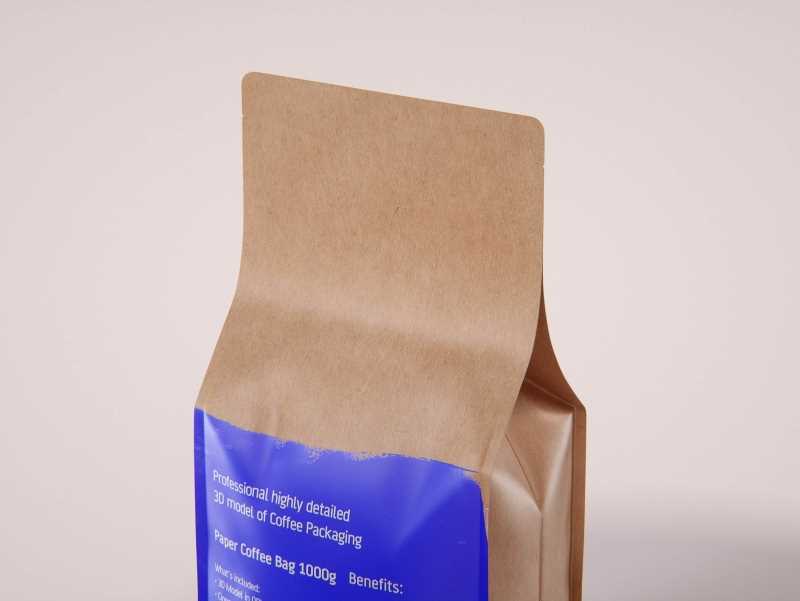 Paper Coffee Bag 1000g with stitches packaging 3D model