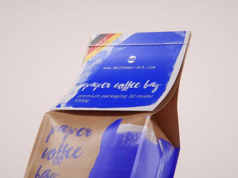 Paper Coffee Bag 1000g with stitches packaging 3D model