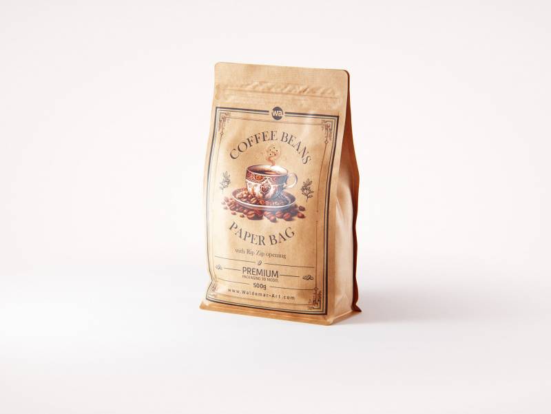 Premium packaging 3d model of Craft Paper Coffee Bag 500g with Rip Zip opening