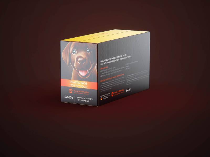 Cardboard multi-pack packaging for 5x650g plastic bags of pet food premium 3d model