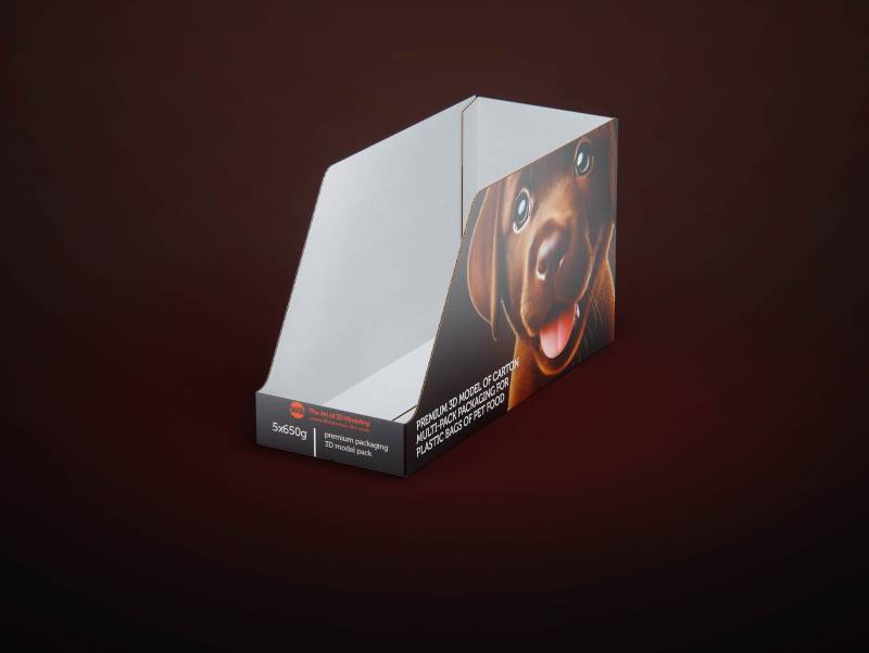 Cardboard multi-pack packaging for 5x650g plastic bags of pet food premium 3d model