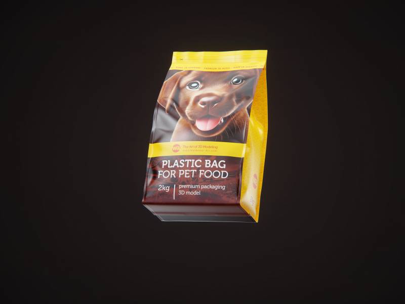 Premium 3D model of a 2kg plastic bag of pet food packaging