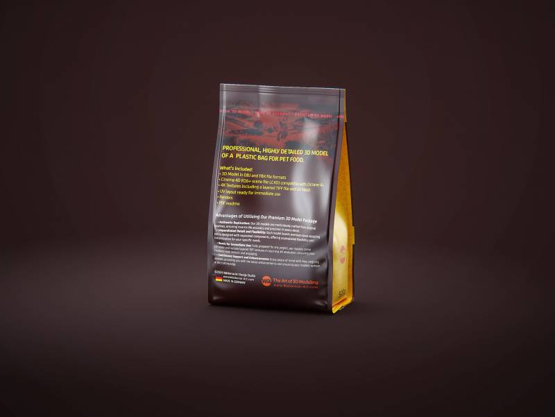 Premium 3D model of a 500(400)g plastic bag of pet food packaging