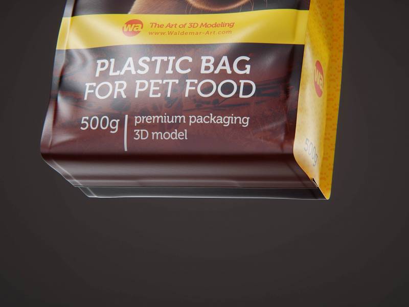 Premium 3D model of a 500(400)g plastic bag of pet food packaging