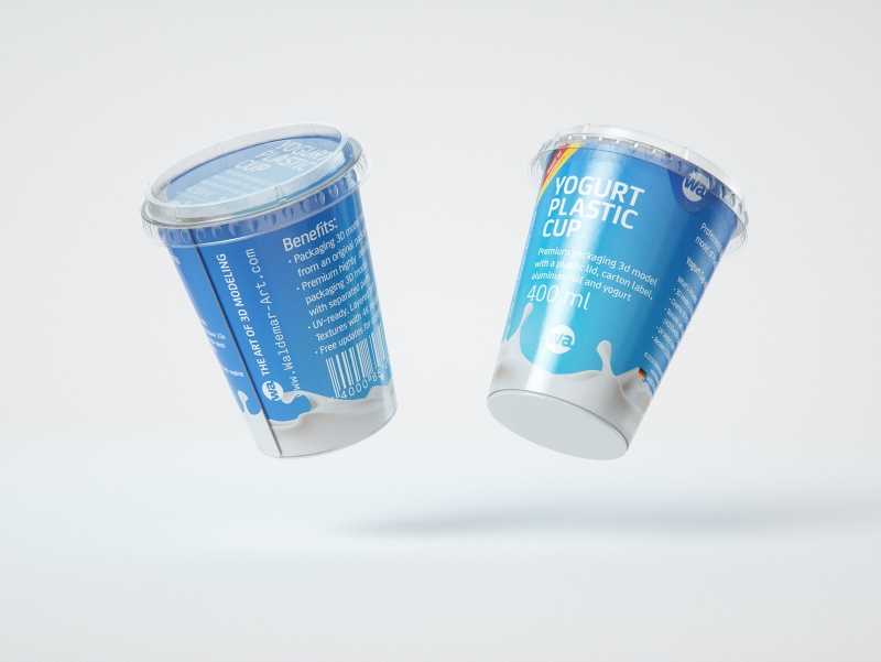 Yoghurt Plastic Cup 400ml Premium packaging 3D model