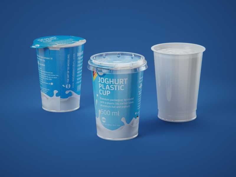 Yoghurt Plastic Cup 500ml Premium packaging 3D model