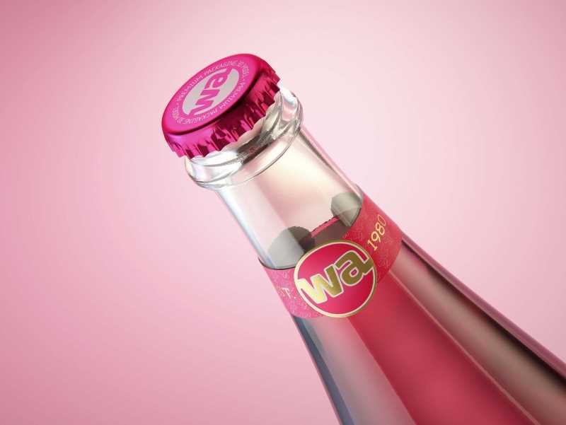 Prosecco (Frizzante) glass bottle 3D model 750ml with Crown cork and glass of fruit wine