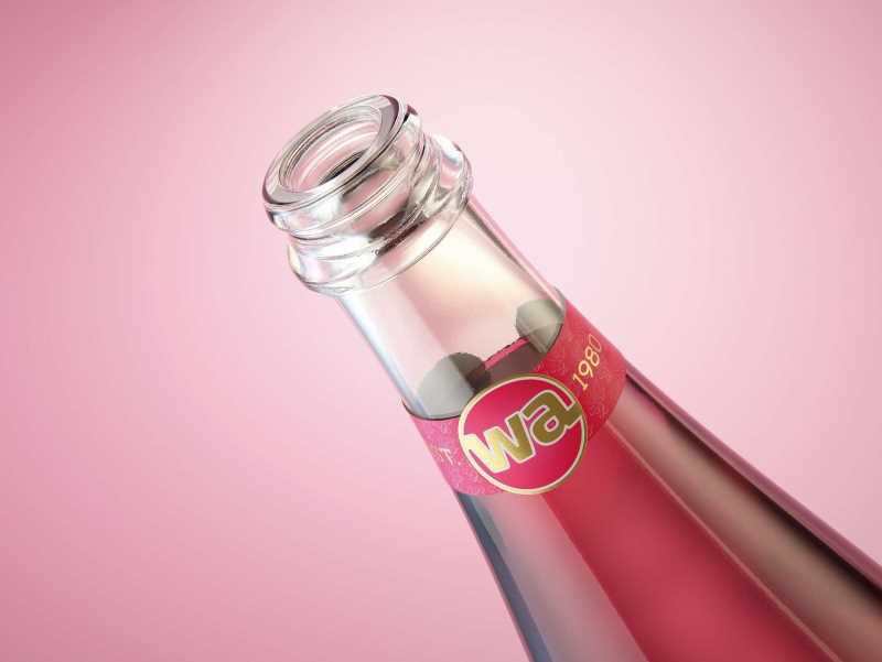 Prosecco (Frizzante) glass bottle 3D model 750ml with Crown cork and glass of fruit wine