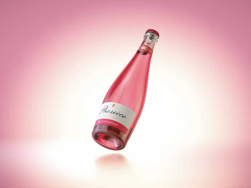 Prosecco (Frizzante) glass bottle 3D model 750ml with Crown cork and glass of fruit wine